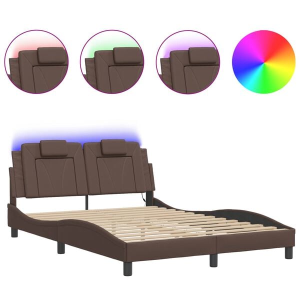 vidaXL Estrutura de cama Viana com LED sem colch&atilde;o 140x190cm castanho