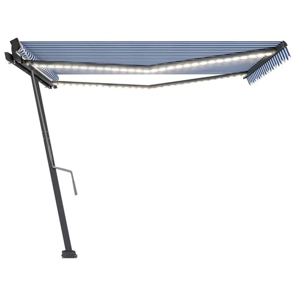 vidaXL Toldo retrátil manual com LED 450x300 cm azul e branco