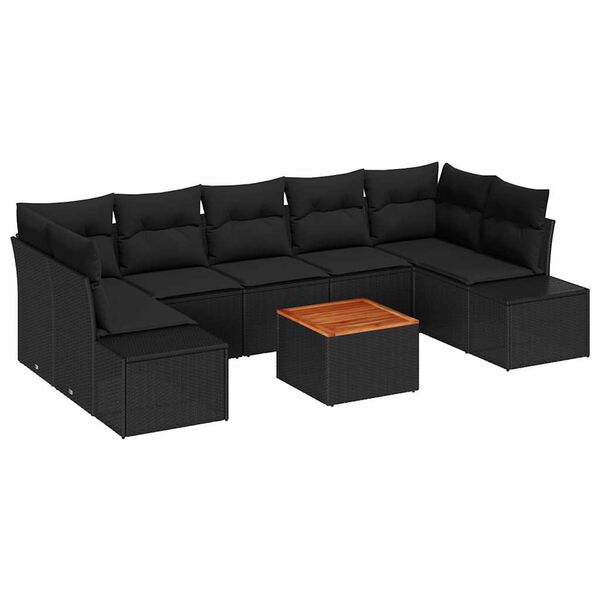 vidaXL Conjunto de Sof&aacute; de Jardim com almofada 8 pcs Preto vime PE
