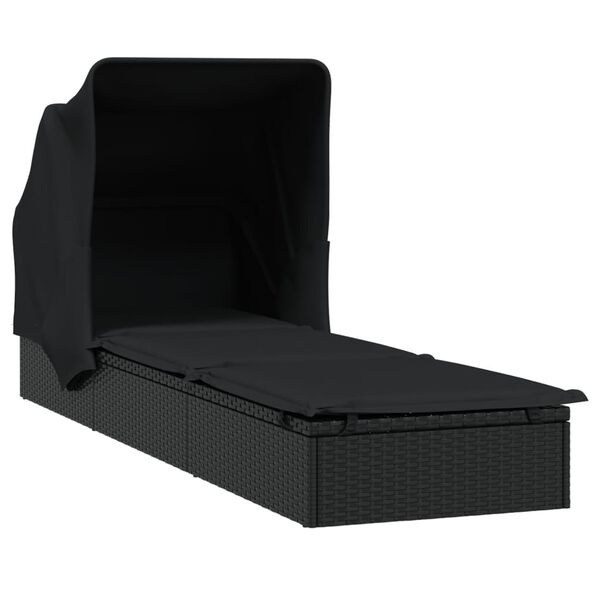 vidaXL Espregui&ccedil;adeira c/ teto dobr&aacute;vel 213x63x97 cm vime PE preto