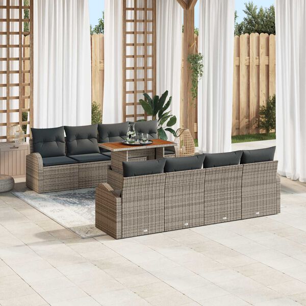 vidaXL Conjunto de Sof&aacute; de Jardim 9 pcs Cinzeto Rattan Sint&eacute;tico