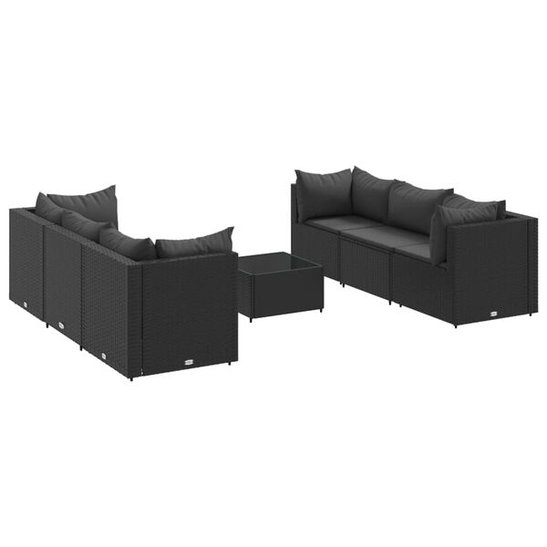 vidaXL 7 pcs conjunto lounge de jardim c/ almofadões vime PE preto