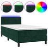 vidaXL Cama box spring c/ colch&atilde;o/LED 100x200 cm veludo verde-escuro