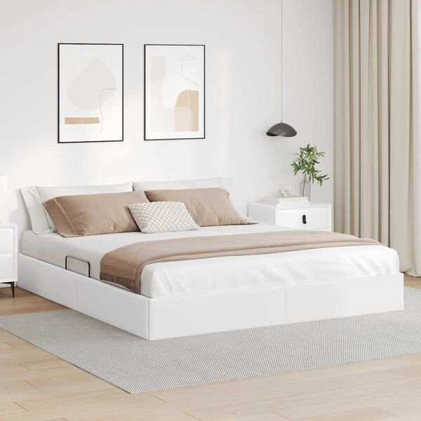 vidaXL Cama com Armazenamento Branco Puro 160 x 200 cm Couro sint&eacute;tico