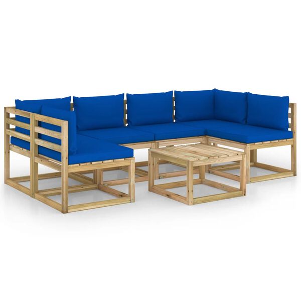 vidaXL Conj. lounge de jardim 7 pcs com almofad&otilde;es pinho impregnado