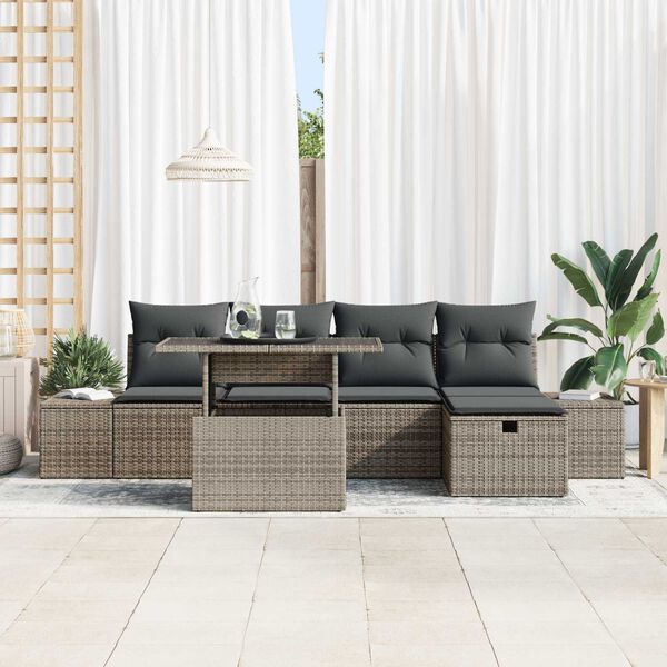 vidaXL Conjunto de Sof&aacute; de Jardim 6 pcs Cinzeto Rattan Sint&eacute;tico
