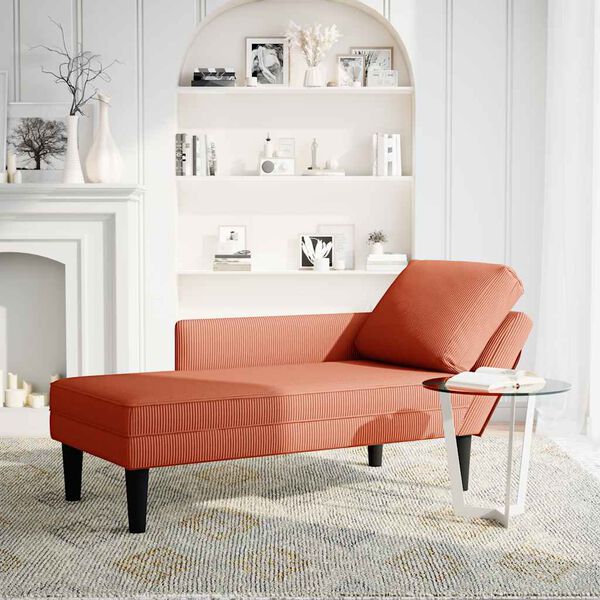 vidaXL Chaise lounge com almofada tecido corduroy laranja