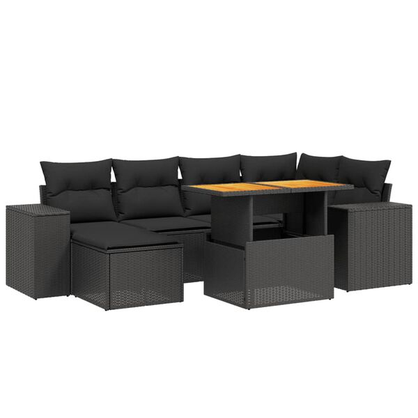 vidaXL 8 pcs conjunto sof&aacute;s jardim com almofad&otilde;es vime PE/ac&aacute;cia preto