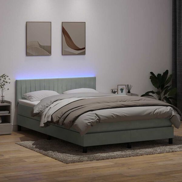 vidaXL Cama box spring c/ colch&atilde;o e LED 160x210 cm veludo cinzento-claro