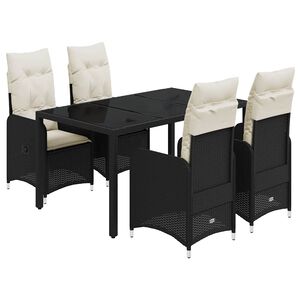 vidaXL 5 pcs conjunto bistr&ocirc; de jardim c/ almofad&otilde;es vime PE preto