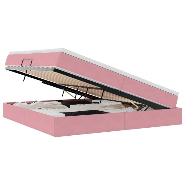 vidaXL Cama com arruma&ccedil;&atilde;o e colch&atilde;o Rosa 200 x 200 cm Veludo
