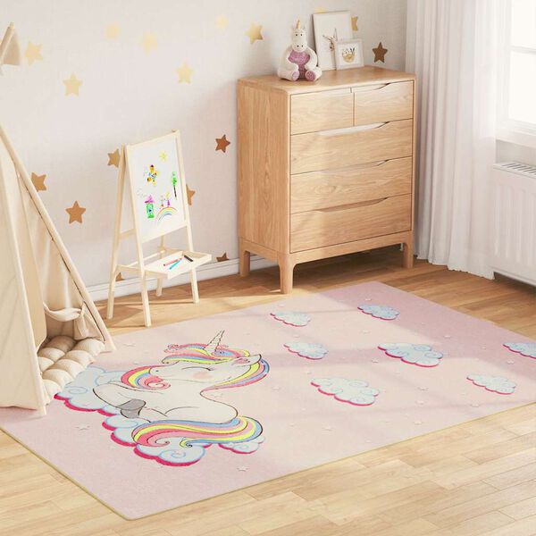 vidaXL Tapete lav&aacute;vel infantil 160x230cm unic&oacute;rnio rosa