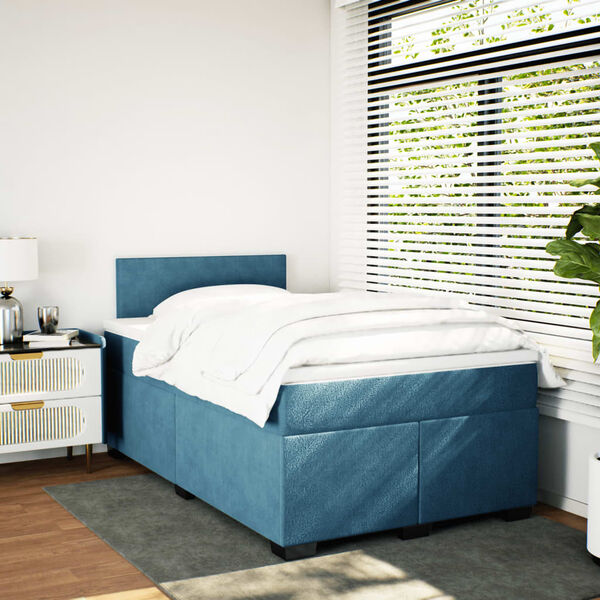 vidaXL Cama boxspring com colch&atilde;o 120x190 cm veludo azul-escuro