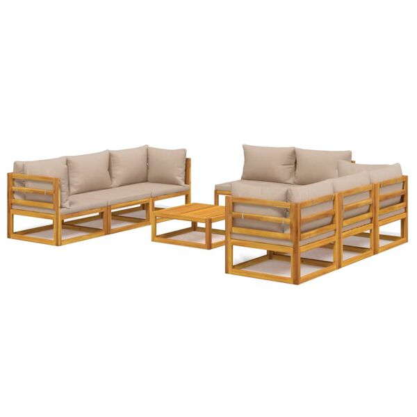 vidaXL 9pcs conj. lounge jardim madeira c/almofad&otilde;es cinza-acastanhado