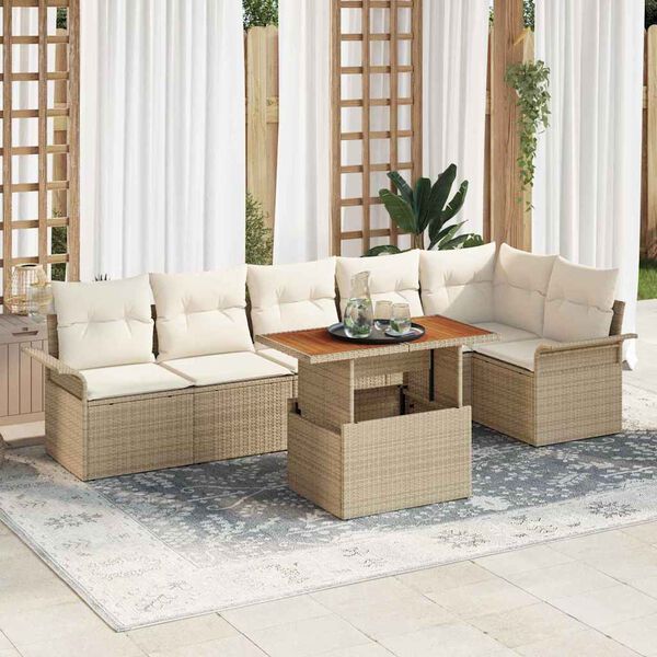 vidaXL Conjunto de Sof&aacute; de Jardim 7 pcs Bege Rattan Sint&eacute;tico