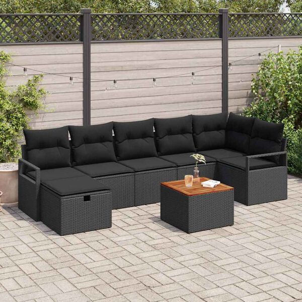 vidaXL Conjunto de Sof&aacute; de Jardim com almofada 8 pcs Preto vime PE