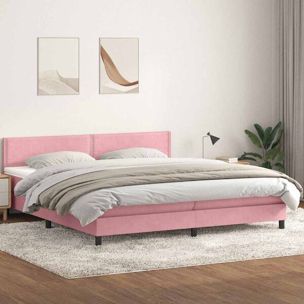 vidaXL Cama box spring c/ colch&atilde;o e LED 180x210 cm veludo Rosa