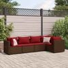 vidaXL 5 pcs conjunto lounge jardim c/ almofad&otilde;es vime PE castanho