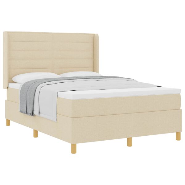 vidaXL Cama Box com colch&atilde;o com cabeceira Creme 160 x 200 cm tecido