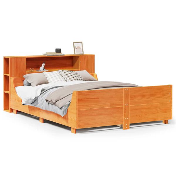 vidaXL Cama sem colchão 135x190 cm madeira pinho maciça castanho-mel