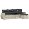 vidaXL 5 pcs conj. sof&aacute;s jardim c/ almofad&otilde;es vime PE cinzento-claro