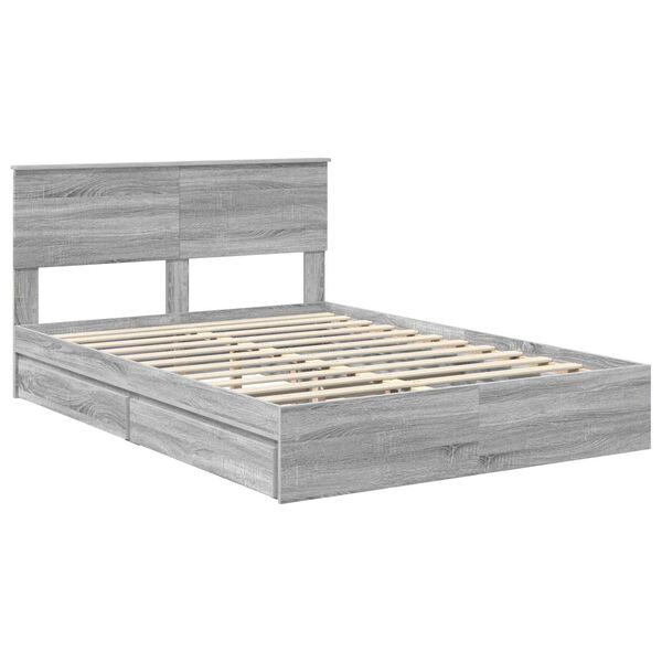 vidaXL Cama com Armazenamento com cabeceira Cinza Sonoma 135 x 190 cm