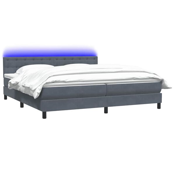 vidaXL Cama box spring c/ colch&atilde;o e LED 180x220 cm veludo cinzento-escuro