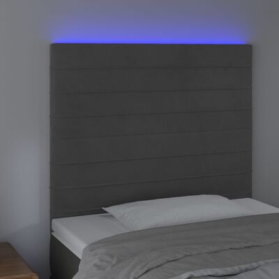 vidaXL Cabeceira de cama c/ LED veludo 90x5x118/128 cm cinza-escuro