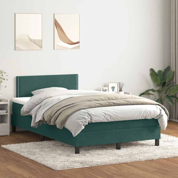 vidaXL Cama box spring c/ colch&atilde;o e LED 120x210 cm veludo verde-escuro