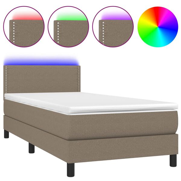 vidaXL Cama box spring + colch&atilde;o/LED 90x200cm tecido cinza-acastanhado