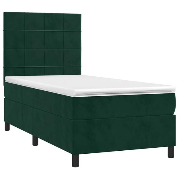 vidaXL Cama com molas/colch&atilde;o 90x190 cm veludo verde-escuro