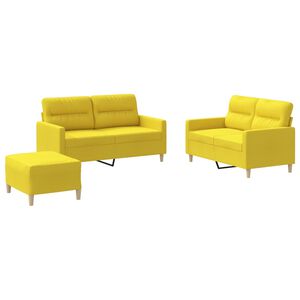 vidaXL 3 pcs conjunto de sof&aacute;s com almofad&otilde;es tecido amarelo-claro