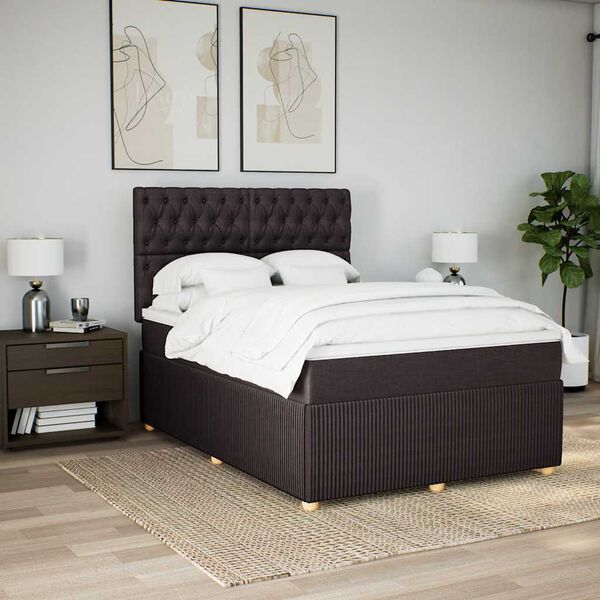 vidaXL Cama com molas/colch&atilde;o 140x190 cm tecido castanho-escuro