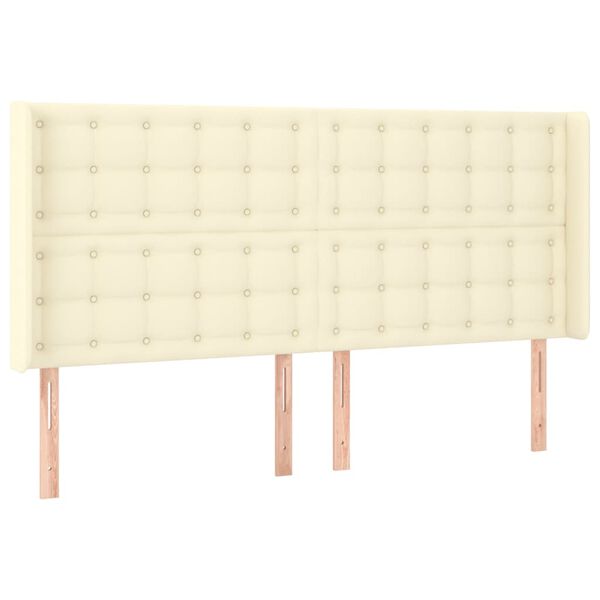 vidaXL Cabeceira cama c/ abas couro artificial 203x16x118/128 cm creme