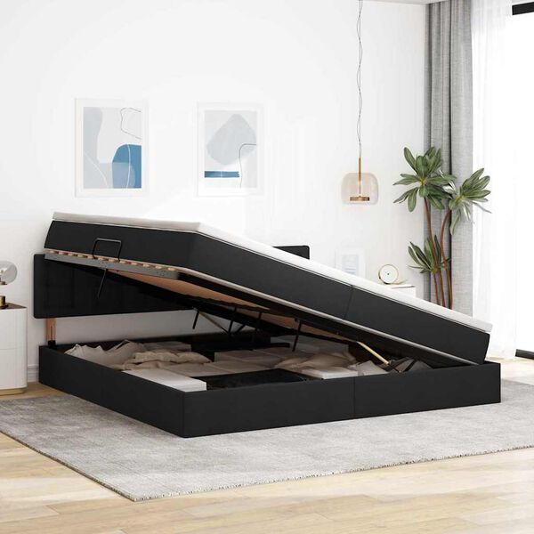 vidaXL Cama com arruma&ccedil;&atilde;o e LED com colch&atilde;o Preto 200 x 200 cm tecido