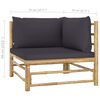 vidaXL 12 pcs conj. lounge jardim em bambu c/ almofadões cinza-escuro