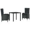 vidaXL Conjunto de Jantar para Jardim 3 unid. Preto vime PE