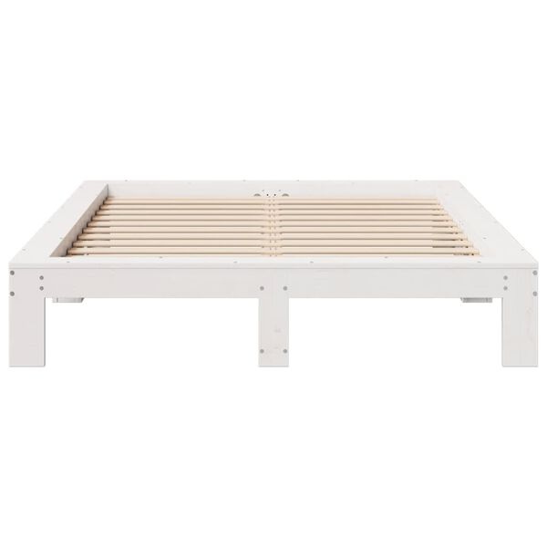 vidaXL Cama sem colch&atilde;o 135x190 cm madeira de pinho maci&ccedil;a branco