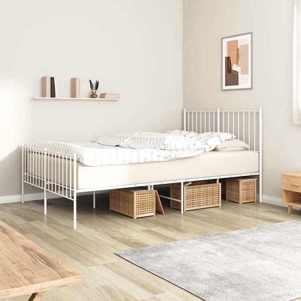 vidaXL Estrutura de cama com cabeceira e p&eacute;s 120x190 cm metal branco