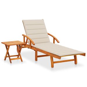 vidaXL Espregui&ccedil;adeira de jardim com mesa e almofad&atilde;o ac&aacute;cia maci&ccedil;a