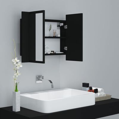 vidaXL Armário espelhado casa banho c/ LED 60x12x45 cm acrílico preto