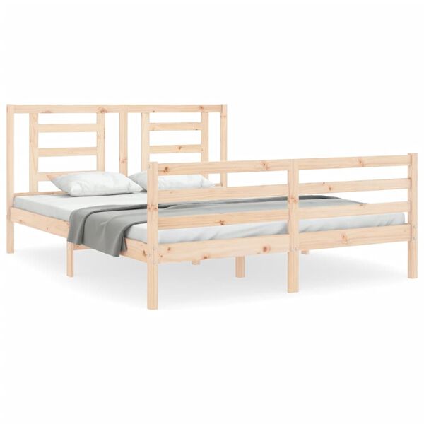 vidaXL Estrutura de cama com cabeceira 160x200 cm madeira maci&ccedil;a