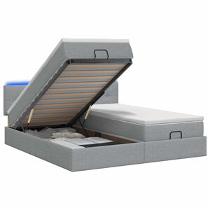 vidaXL Cama Ottoman com Colch&atilde;o e LED Cinzento-claro 160 x 200 cm