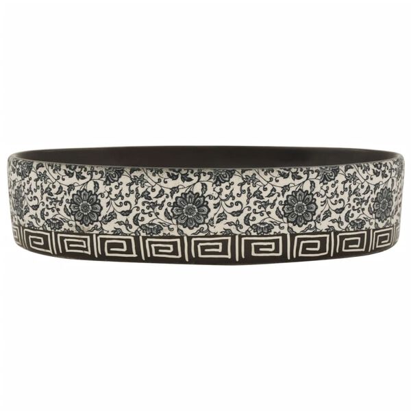 vidaXL Lavatório de bancada oval 56,5x36,5x13,5 cm cerâmica preto/azul