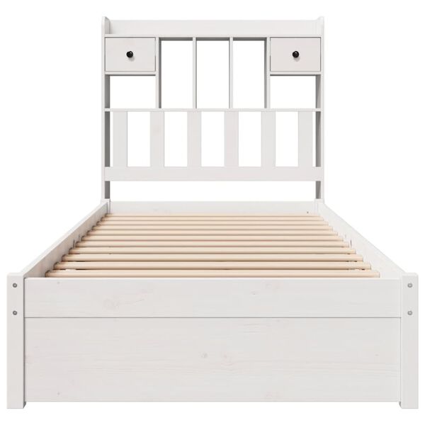 vidaXL Cama com estante sem colch&atilde;o 100x200 cm pinho maci&ccedil;o branco