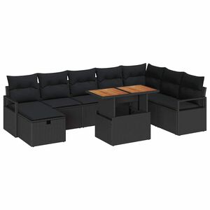vidaXL Conjunto de Sof&aacute; de Jardim com almofada 9 pcs Preto vime PE