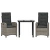 vidaXL 3 pcs conjunto de jantar p/ jardim c/ almofad&otilde;es vime PE cinza