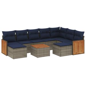 vidaXL Conjunto de sof&aacute; de jardim com 10 pe&ccedil;as e almofadas em rattan sint&eacute;tico cinza