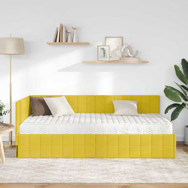 vidaXL Estrutura de Cama de Canto com Colch&atilde;o 2 pcs Amarelo Veludo