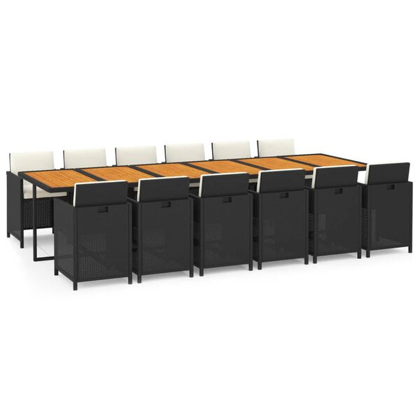 vidaXL 13 pcs conjunto jantar p/ jardim c/ almofad&otilde;es vime PE preto